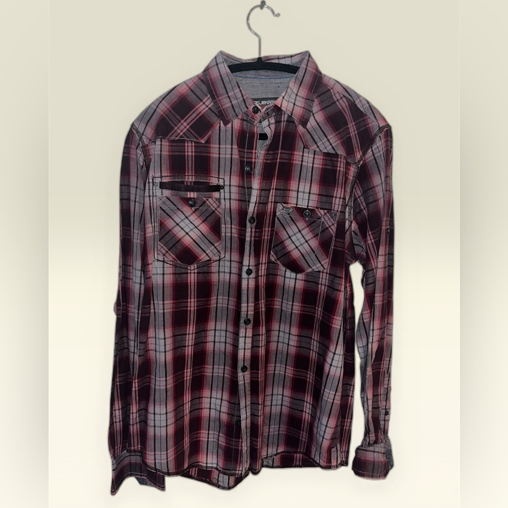 Men's Black and Red Plaid Button-Down Shirt